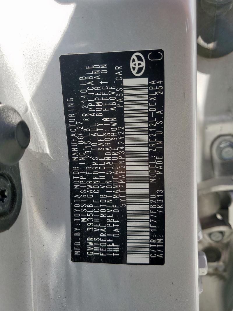 2022 TOYOTA COROLLA LE - 5YFEPMAE2NP342422