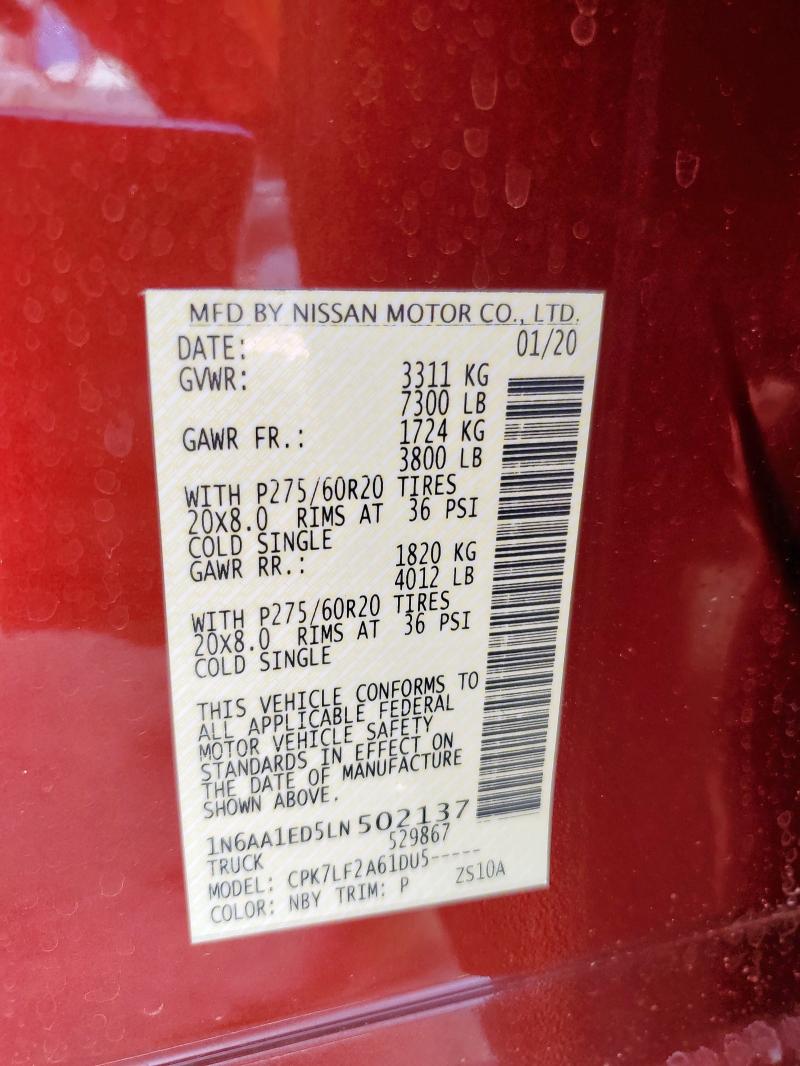 2020 NISSAN TITAN SV - 1N6AA1ED5LN502137