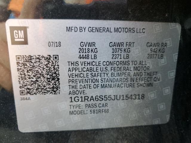 2018 CHEVROLET VOLT LT 1G1RA6S55JU154318