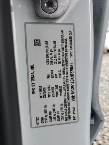 2022 TESLA MODEL 3 5YJ3E1ECXNF320586