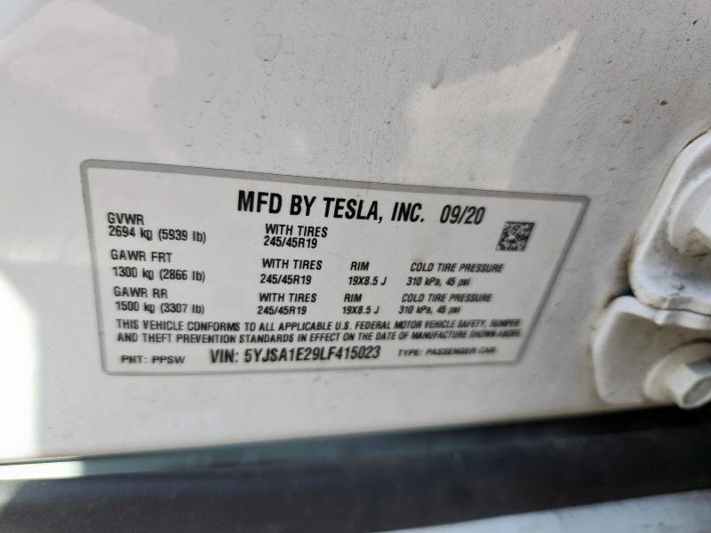 2020 TESLA MODEL S 5YJSA1E29LF415023