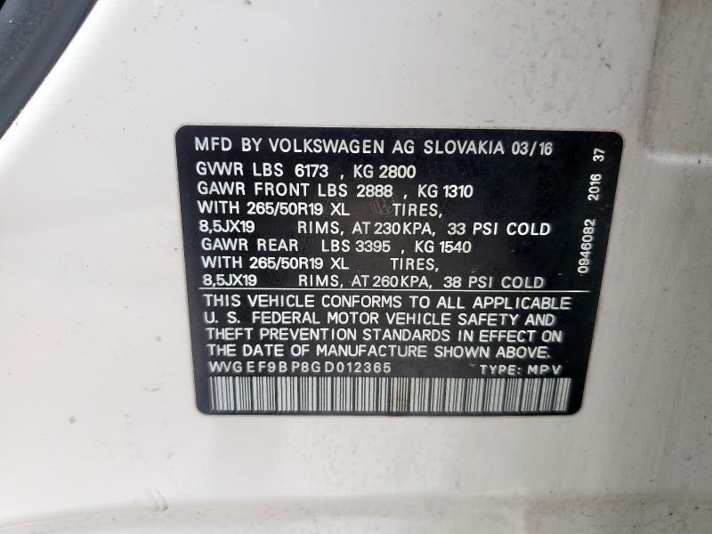 2016 VOLKSWAGEN TOUAREG SP WVGEF9BP8GD012365