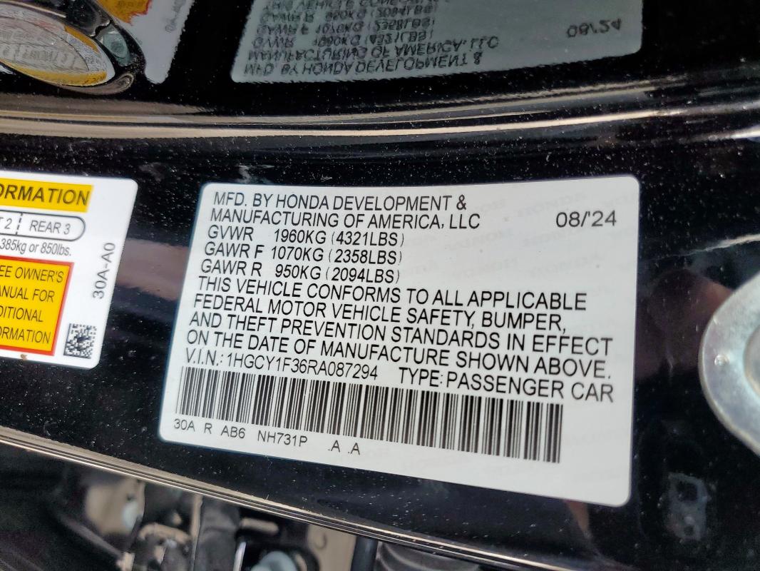 2024 HONDA ACCORD EX 1HGCY1F36RA087294