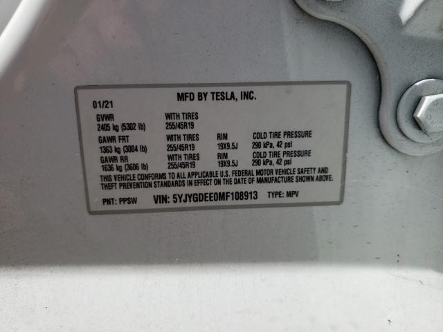 2021 TESLA MODEL Y - 5YJYGDEE0MF108913