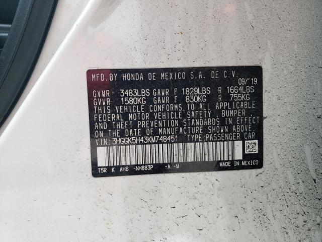 2019 HONDA FIT LX - 3HGGK5H43KM748451