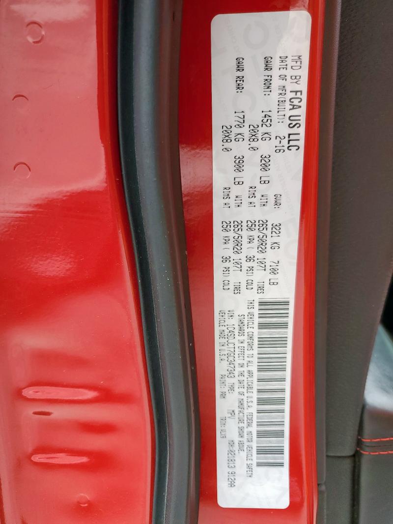 2016 DODGE DURANGO R/ 1C4SDJCT7GC347343