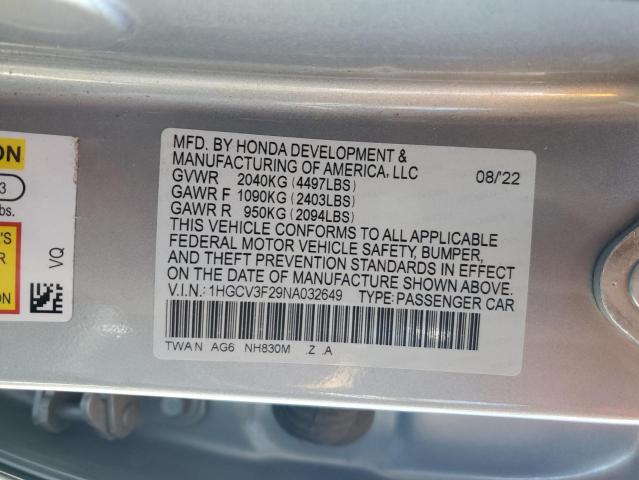 2022 HONDA ACCORD HYB 1HGCV3F29NA032649