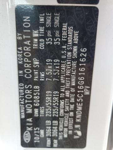 2016 KIA SEDONA SXL KNDME5C16G6161626