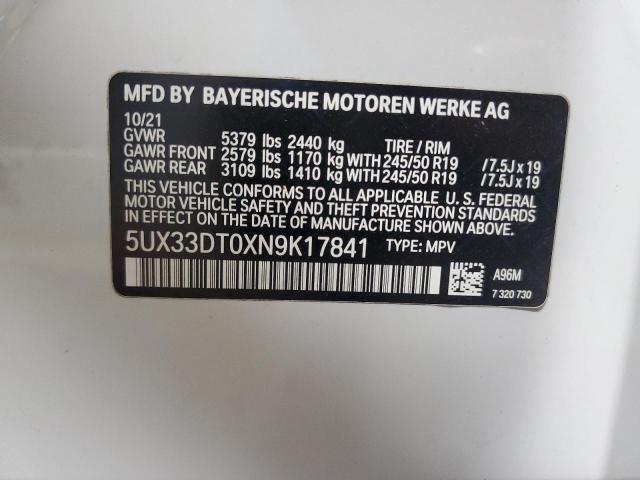 2022 BMW X4 XDRIVE3 5UX33DT0XN9K17841