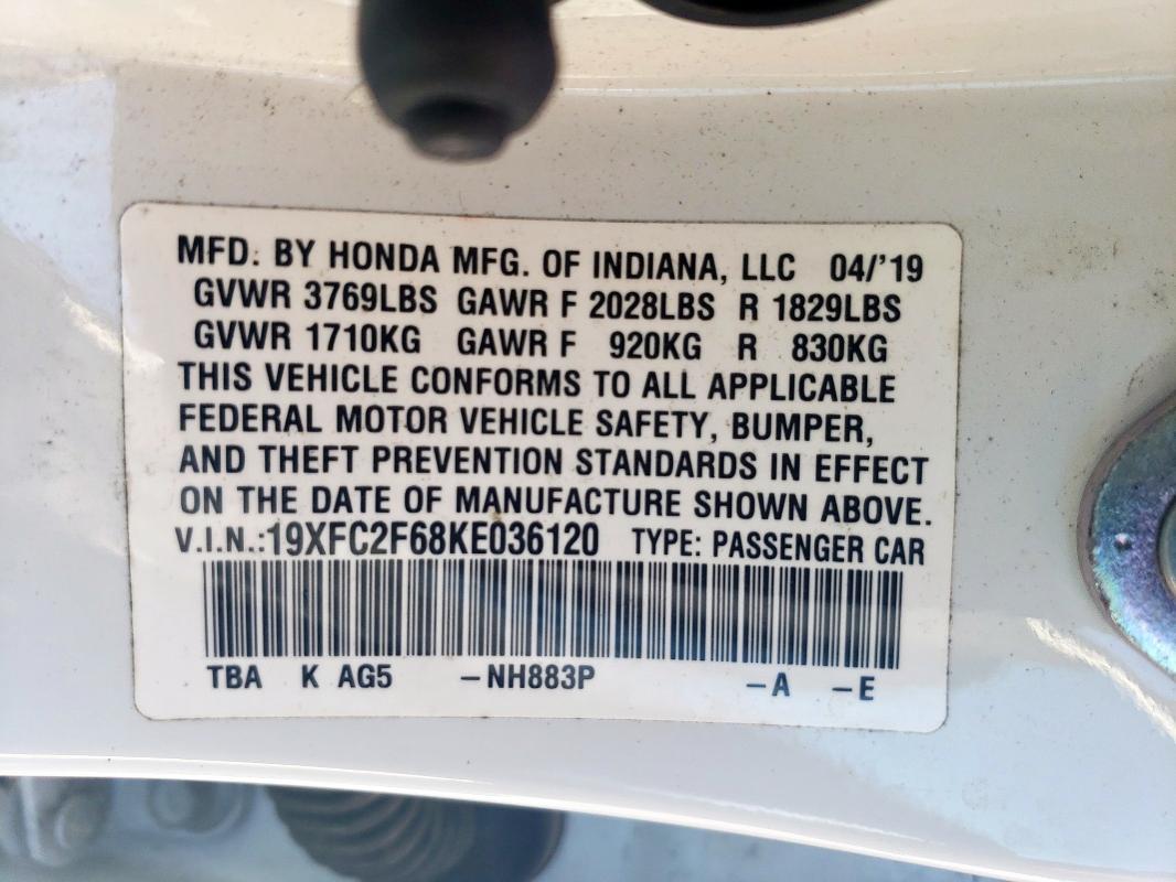 2019 HONDA CIVIC LX - 19XFC2F68KE036120