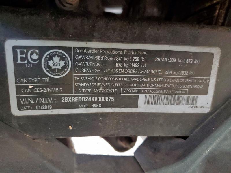2019 CAN-AM SPYDER ROA 2BXREDD24KV000675
