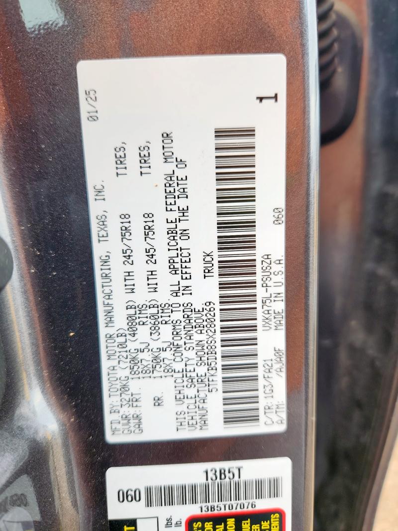 2025 TOYOTA TUNDRA CRE - 5TFKB5DB8SX280269