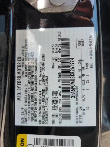 2019 FORD FUSION SEL 3FA6P0MU3KR261974
