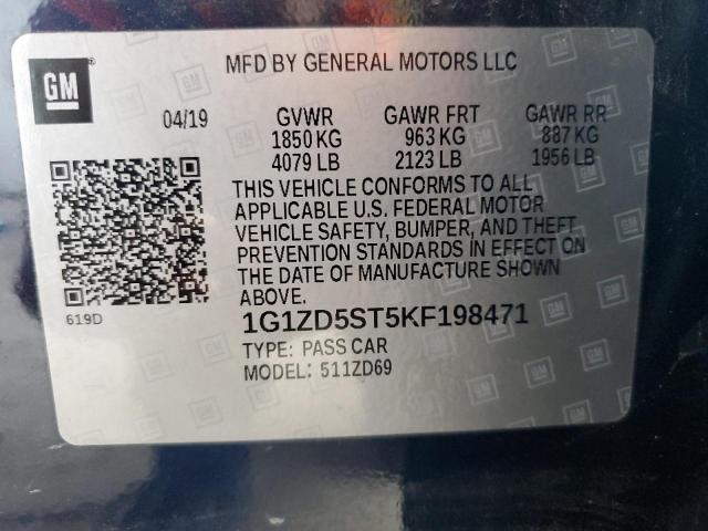 2019 CHEVROLET MALIBU LT 1G1ZD5ST5KF198471