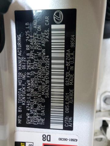 2022 LEXUS ES 350 BAS 58ADZ1B17NU132924