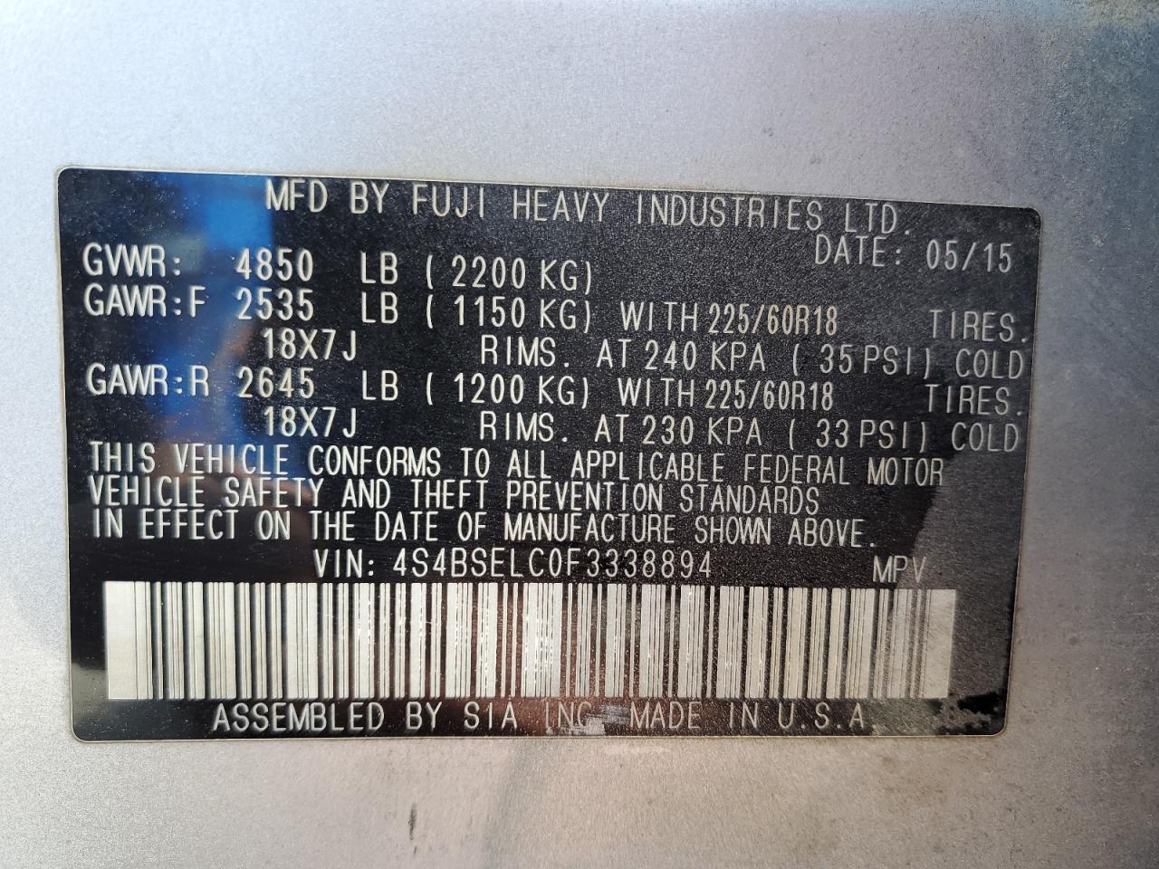 SUBARU OUTBACK 3.6R LIMITED