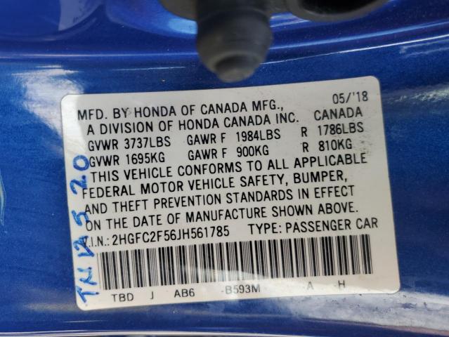 2018 HONDA CIVIC LX 2HGFC2F56JH561785