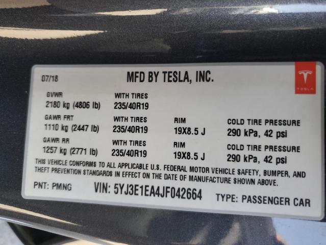 2018 TESLA MODEL 3 5YJ3E1EA4JF042664