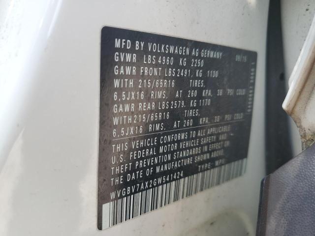 2016 VOLKSWAGEN TIGUAN S - WVGBV7AX2GW541424