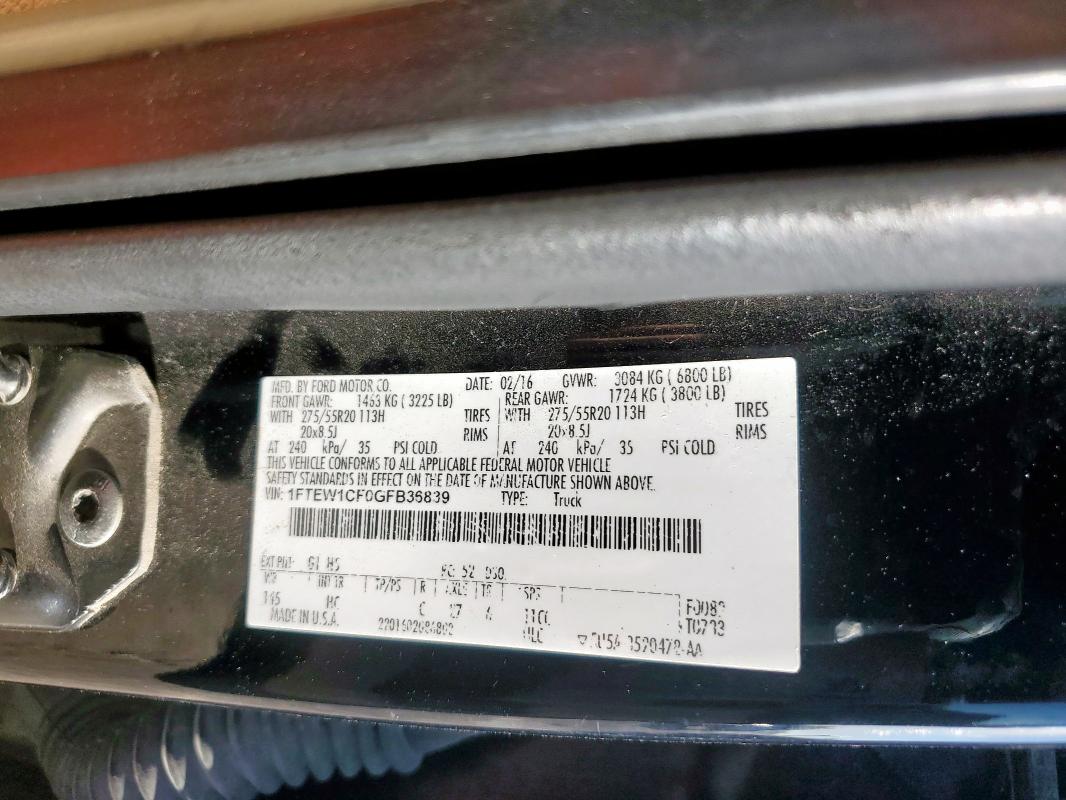 2016 FORD F150 SUPER - 1FTEW1CF0GFB36839