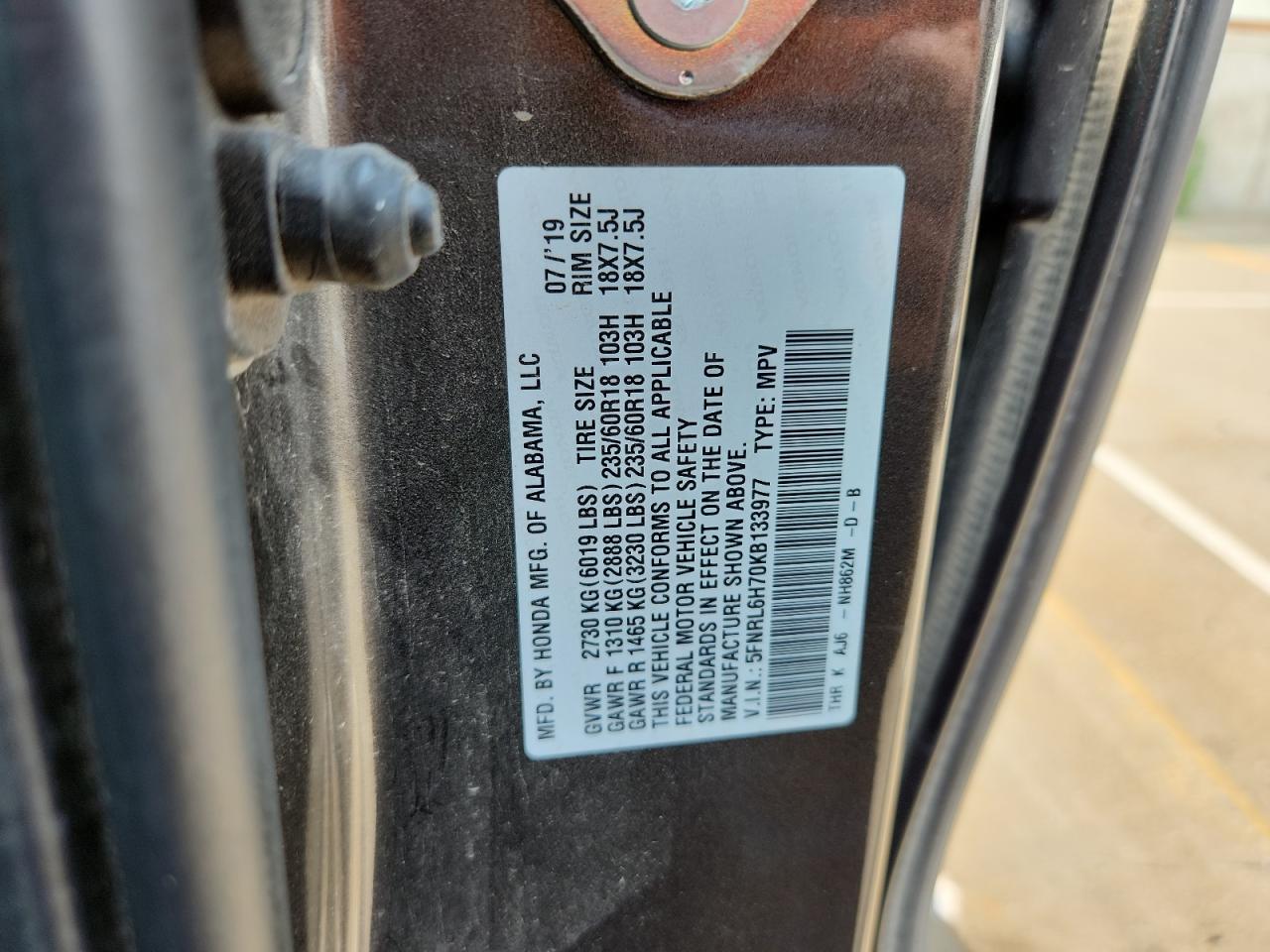 Lot #3182557863 2019 HONDA ODYSSEY EX