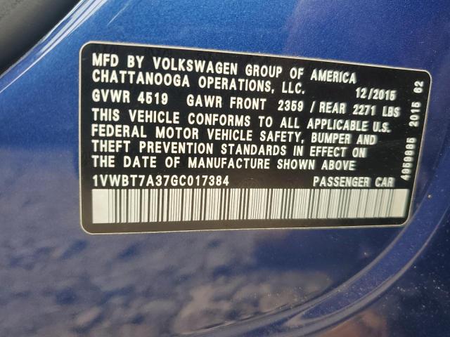 2016 VOLKSWAGEN PASSAT SE 1VWBT7A37GC017384