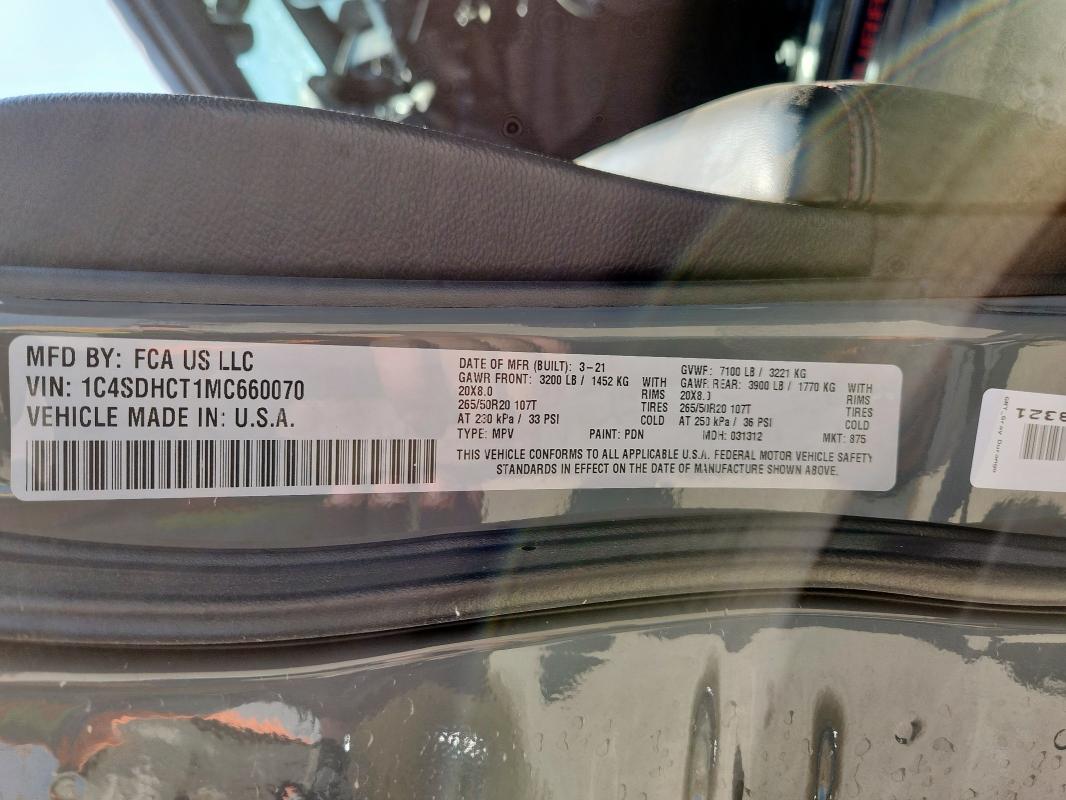 2021 DODGE DURANGO R/ - 1C4SDHCT1MC660070