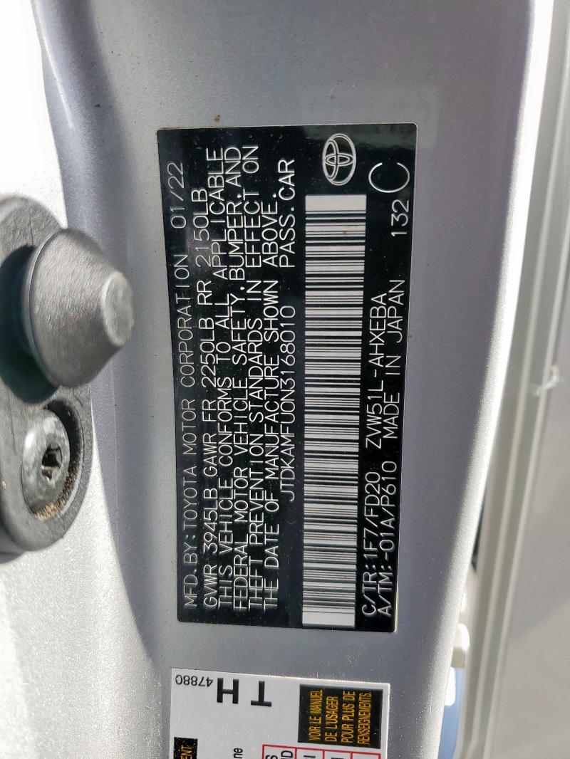 2022 TOYOTA PRIUS NIGH JTDKAMFU0N3168010