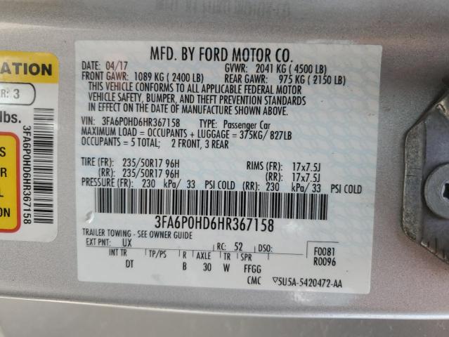 2017 FORD FUSION SE - 3FA6P0HD6HR367158