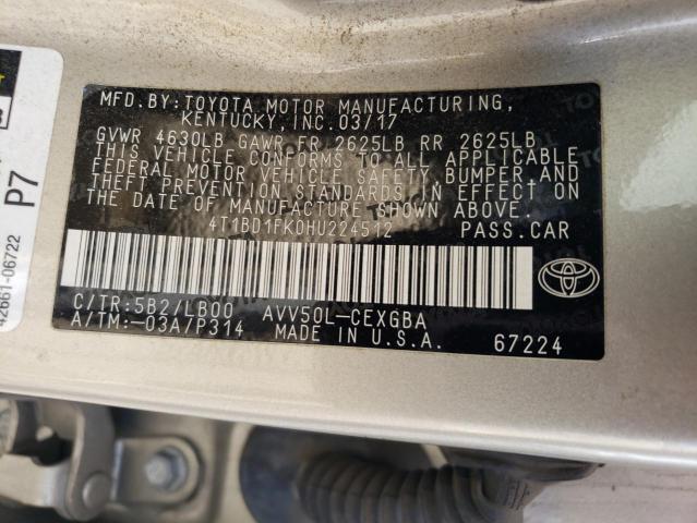 2017 TOYOTA CAMRY HYBR 4T1BD1FK0HU224512