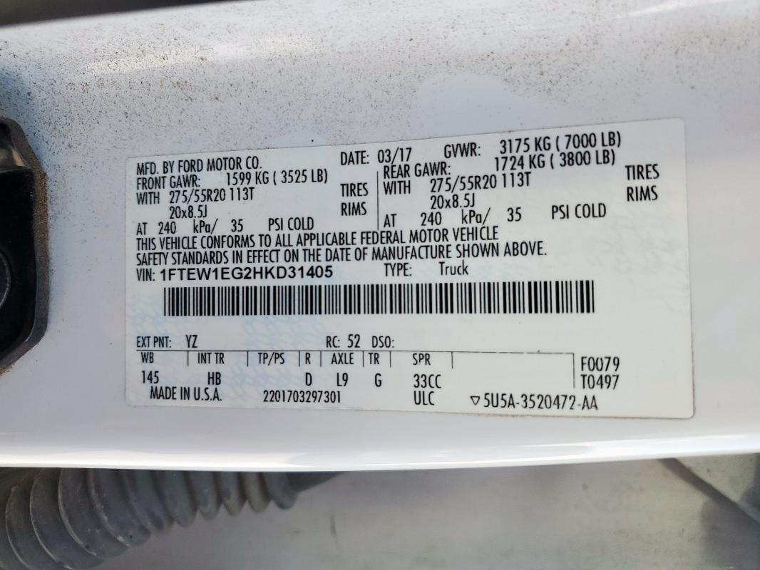 2017 FORD F150 SUPER - 1FTEW1EG2HKD31405