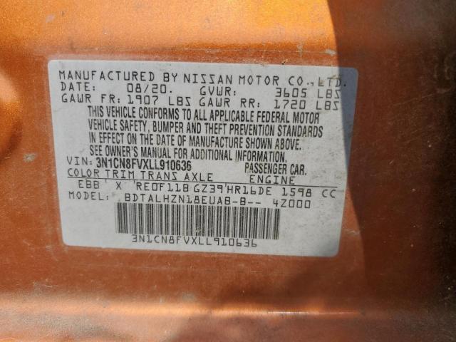 2020 NISSAN VERSA SR 3N1CN8FVXLL910636