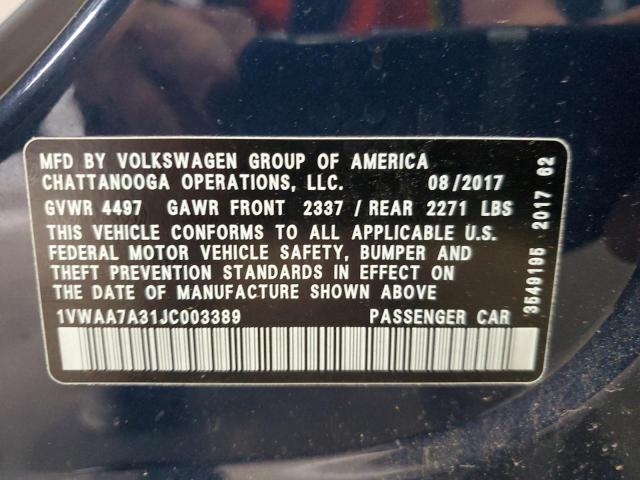 2018 VOLKSWAGEN PASSAT S 1VWAA7A31JC003389