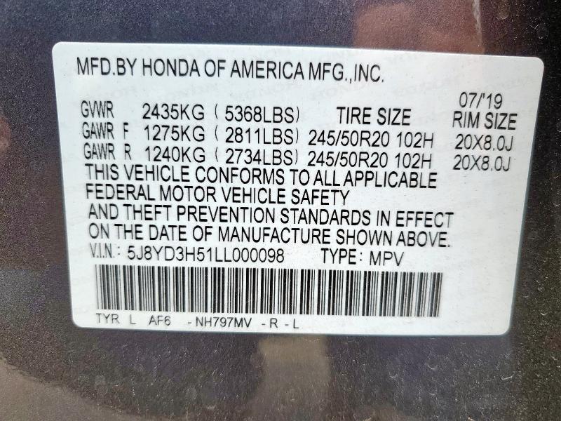 2020 ACURA MDX TECHNO - 5J8YD3H51LL000098