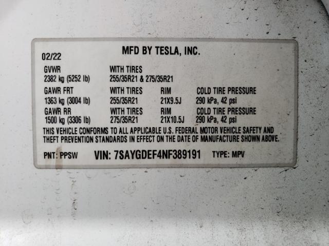 2022 TESLA MODEL Y - 7SAYGDEF4NF389191