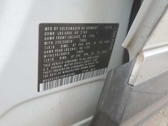 2016 VOLKSWAGEN TIGUAN S WVGAV7AX7GW583485