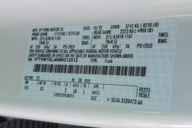 2022 FORD F150 LIGHT 1FTVW1EL4NWG12512