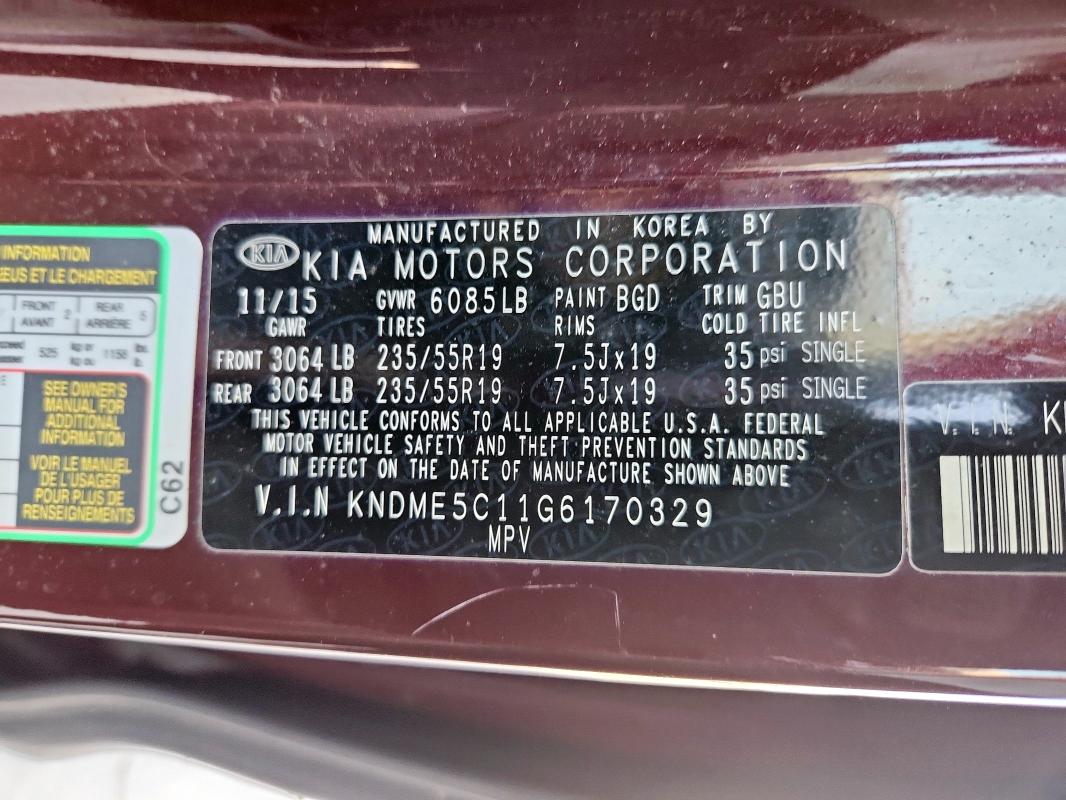 2016 KIA SEDONA SXL - KNDME5C11G6170329