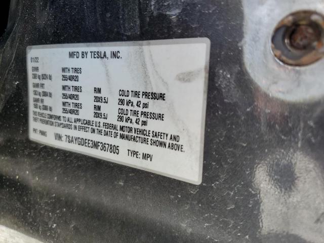2022 TESLA MODEL Y 7SAYGDEE3NF367805