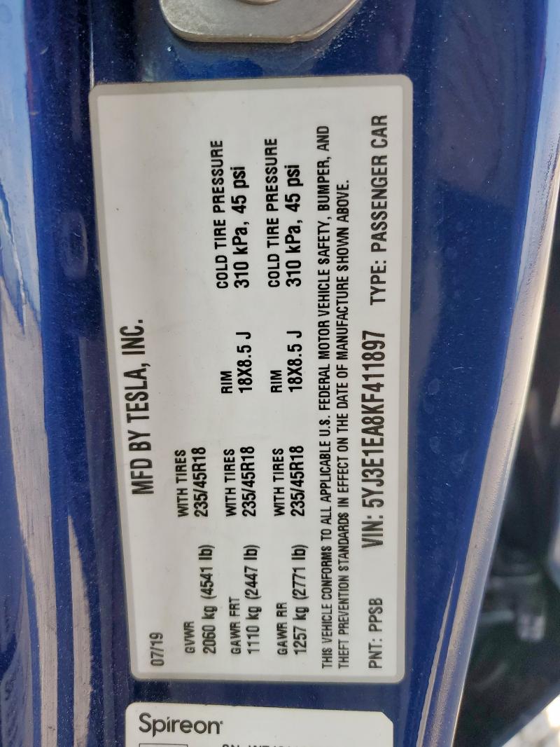 2019 TESLA MODEL 3 5YJ3E1EA8KF411897