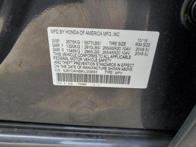 2019 ACURA MDX ADVANC 5J8YD4H89KL009663