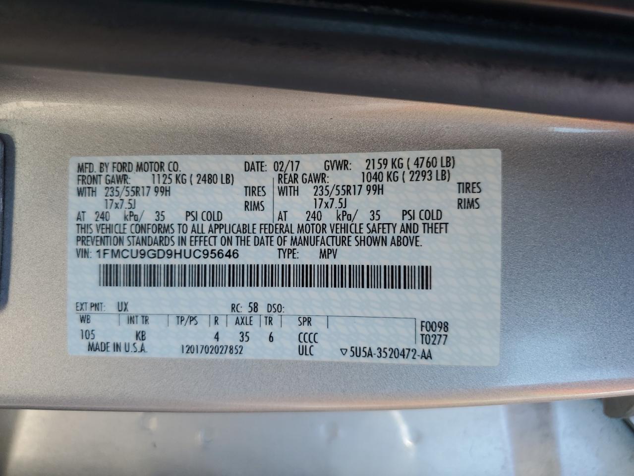 Lot #3221293254 2017 FORD ESCAPE SE