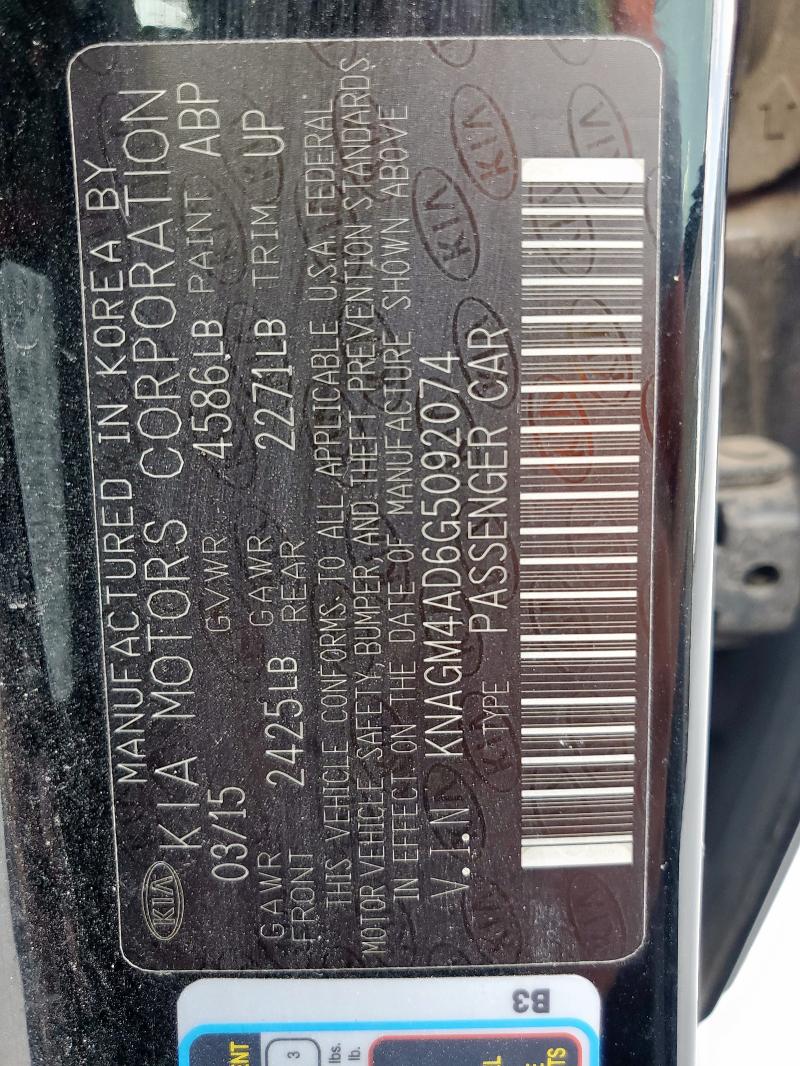 2016 KIA OPTIMA HYB KNAGM4AD6G5092074