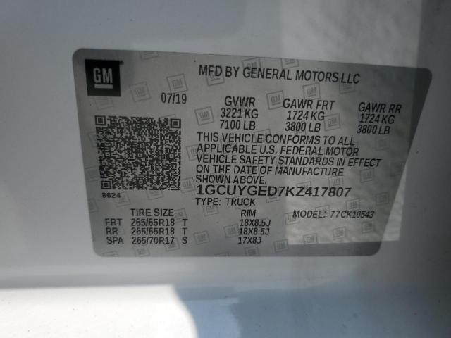2019 CHEVROLET SILVERADO K1500 LTZ 1GCUYGED7KZ417807