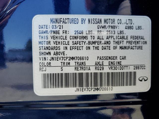 2021 INFINITI Q50 SENSOR JN1EV7CP2MM706610