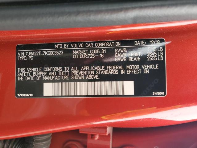2019 VOLVO S60 T6 INS 7JRA22TL7KG003523