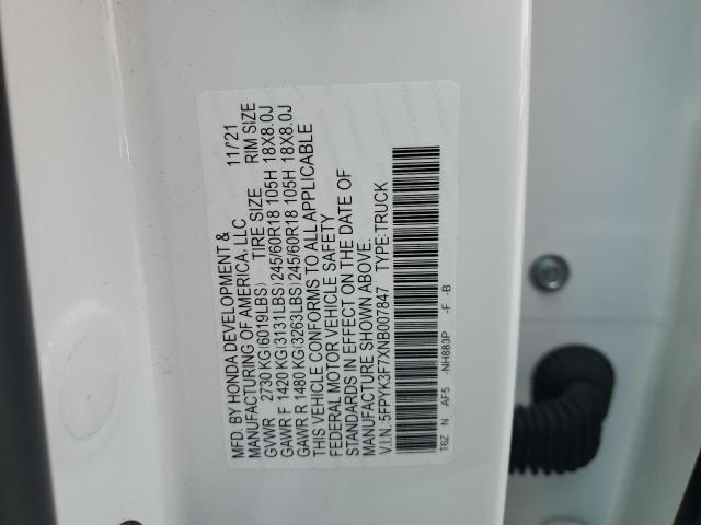 2022 HONDA RIDGELINE 5FPYK3F7XNB007847