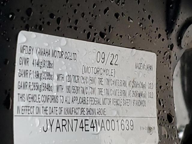 2022 YAMAHA MTT09 GT JYARN74E4NA001639