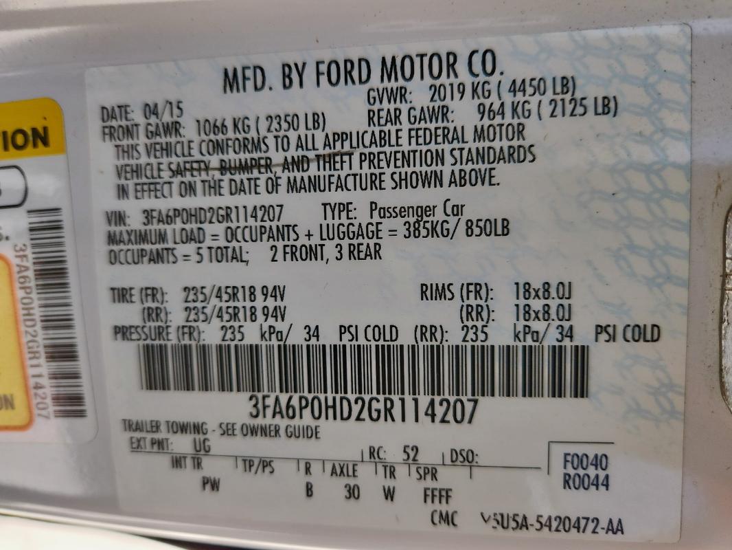 2016 FORD FUSION SE - 3FA6P0HD2GR114207