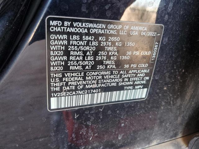 2022 VOLKSWAGEN ATLAS CROS - 1V2SE2CA7NC217401